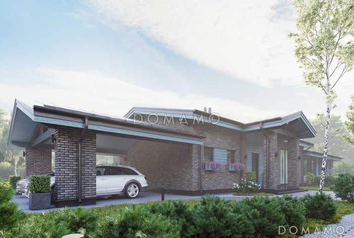 Проект углового дома с террасами, местами для хранения и просторной кухней-столовой-гостиной Проект углового дома с террасами, местами для хранения и просторной кухней-столовой-гостиной