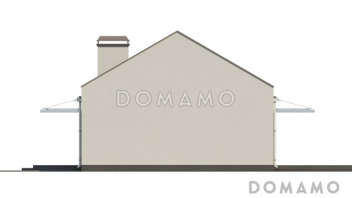 Проект компактного одноэтажного дома из газобетона с двумя спальнями и большой угловой открытой террасой  / Фасад 2