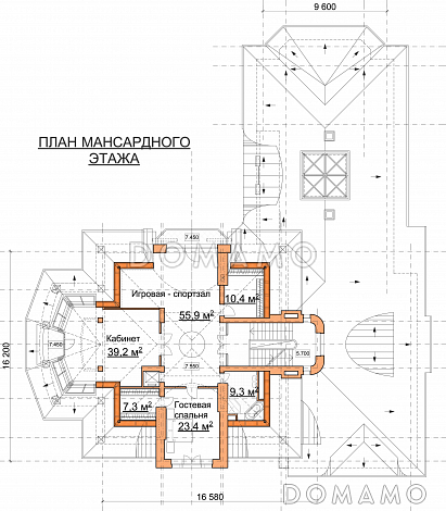 Проект роскошного особняка из кирпича с бассейном на первом этаже / План мансардного этажа