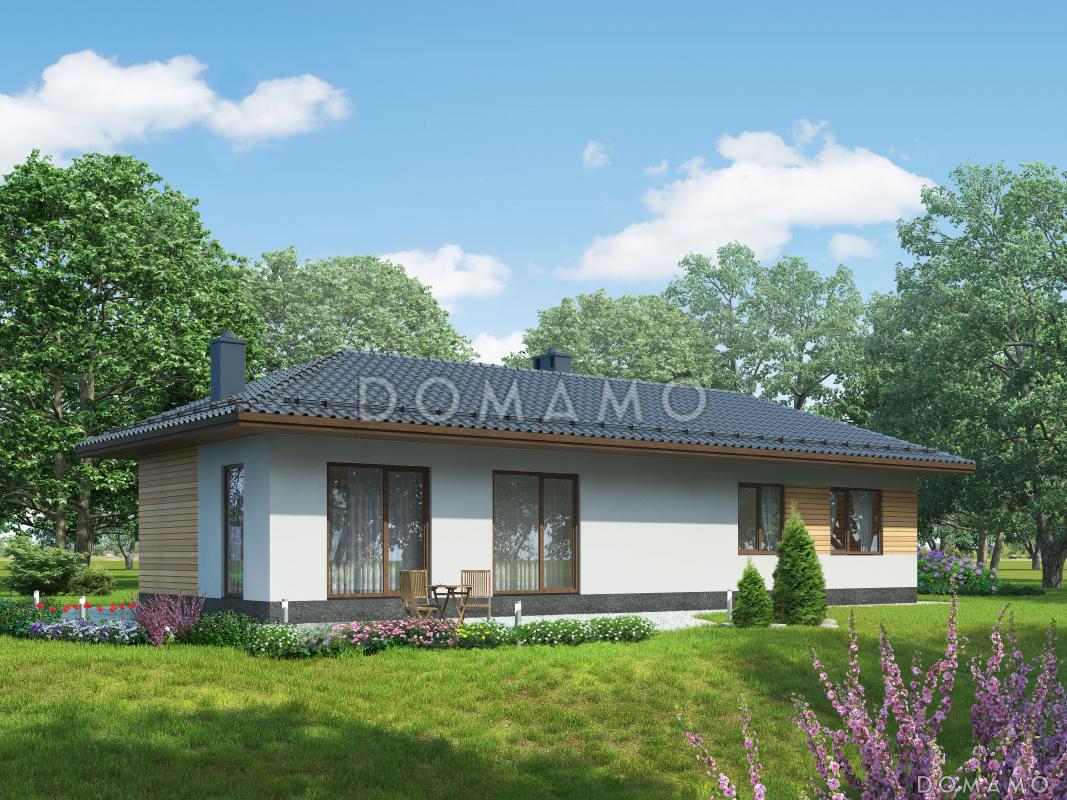 Проект одноэтажного дома по технологии ЛСТК с большими окнами в гостиной / 1