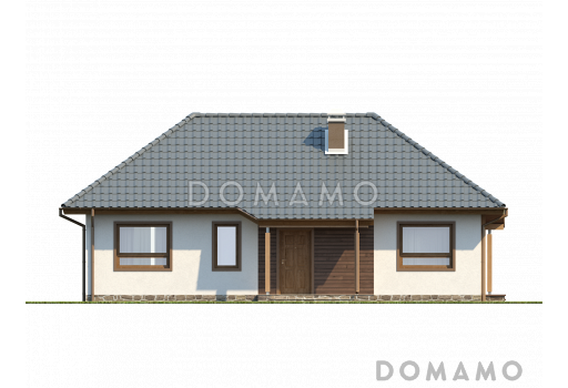 Проект одноэтажного дома из кирпича с тремя спальнями и крытой террасой / Фасад 1