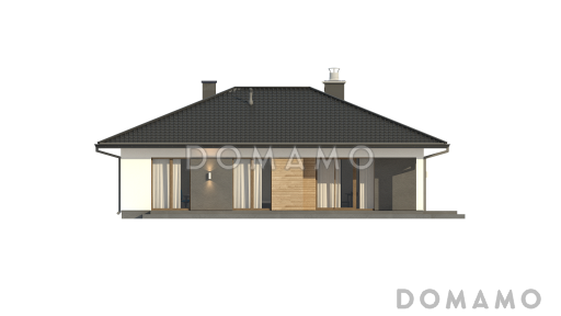 Проект современного одноэтажного дома из газобетона с разделением дневной зоны и зоны отдыха / Фасад 3