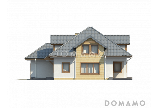 Проект мансардного дома из кирпича с кабинетом, гаражом и техническим помещением / Фасад 4