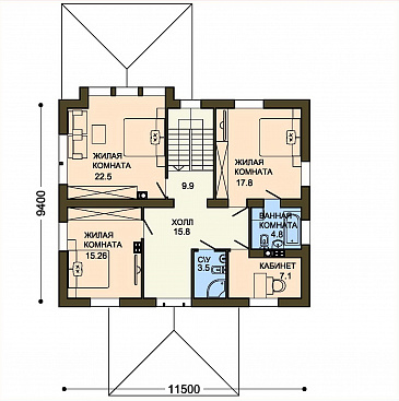 Проект белого коттеджа с панорамным окном гостиной / План 2 этажа Проект белого коттеджа с панорамным окном гостиной / План 2 этажа