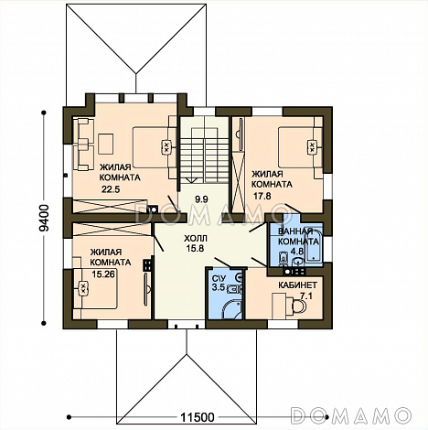 Проект белого коттеджа с панорамным окном гостиной / План 2 этажа Проект белого коттеджа с панорамным окном гостиной / План 2 этажа