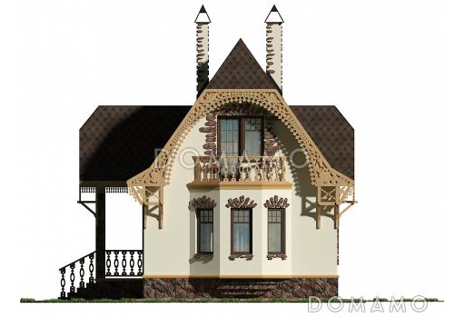 Проект небольшого дома из газобетона в русском стиле / Фасад 3