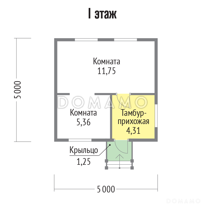 Проект дома 5х5 из клееного бруса / План 1 этажа