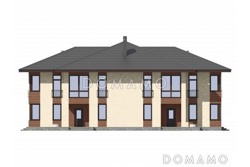 Проект двухэтажного дома-дуплекса из газобетона / Фасад 2
