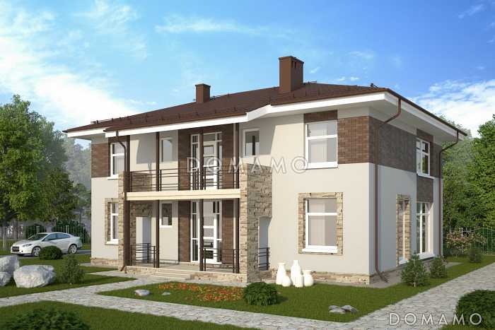 Проект двухэтажного дома c балконом и панорамными окнами гостиной