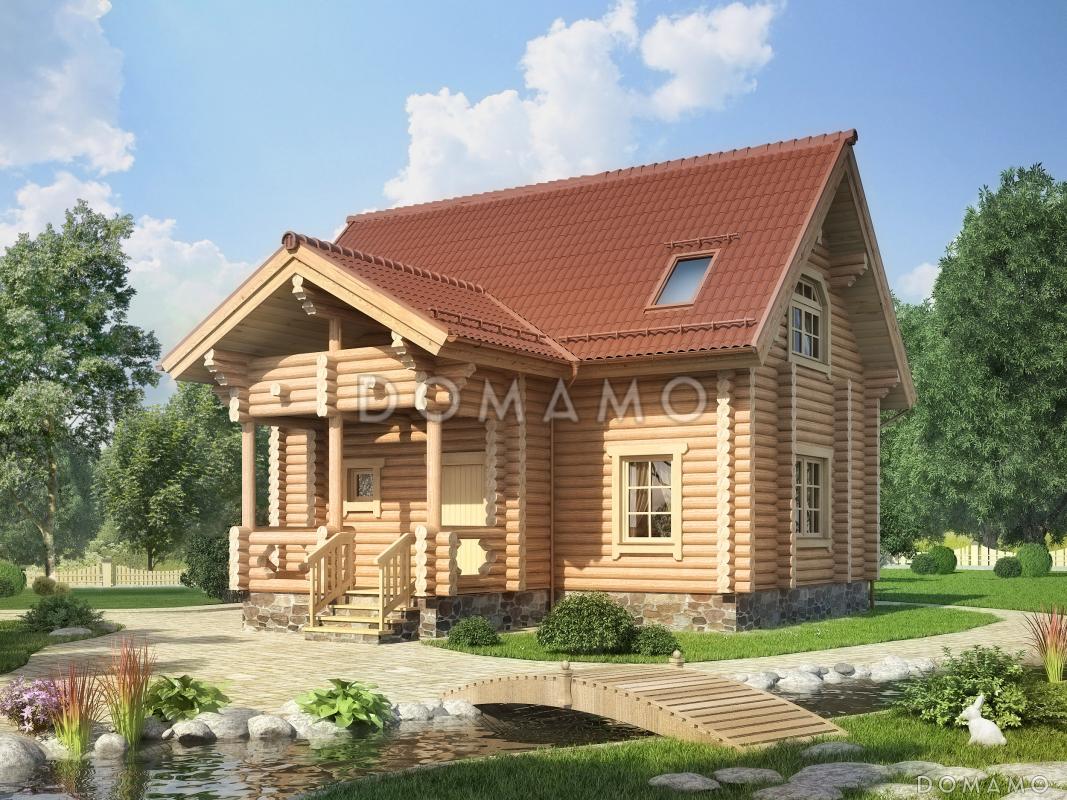 Проект деревянного дома  из оцилиндрованного бревна с мансардным окном / 1