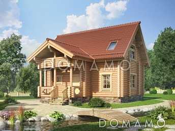 Проект деревянного дома  из оцилиндрованного бревна с мансардным окном