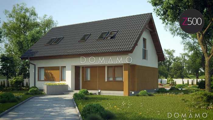 Проект одноэтажного мансардного дома из газобетона с большим техническим помещением и тремя спальнями