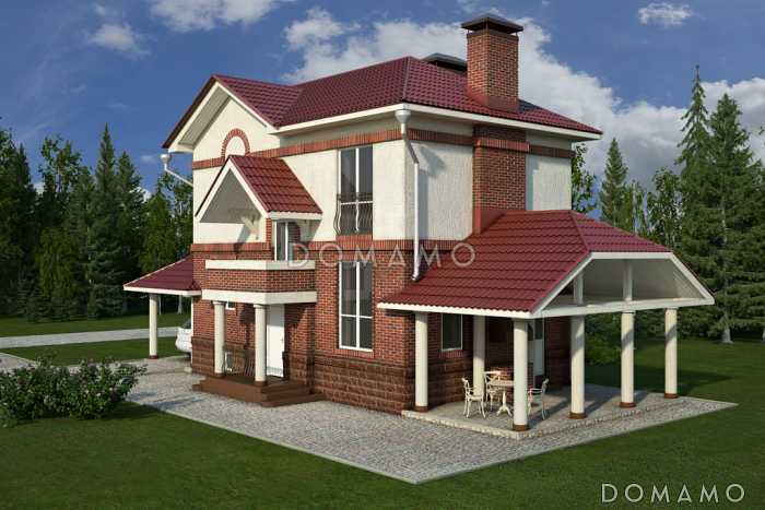 Проект двухэтажного дома с двумя навесами