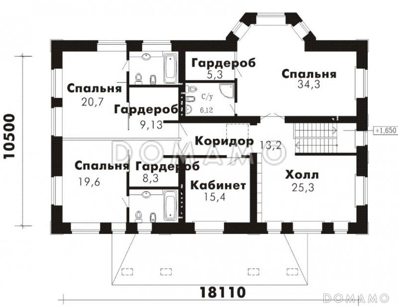Проект дома с бассейном / План 2 этажа