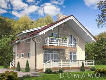 Проект каркасного дома с просторной террасой во всю ширину дома