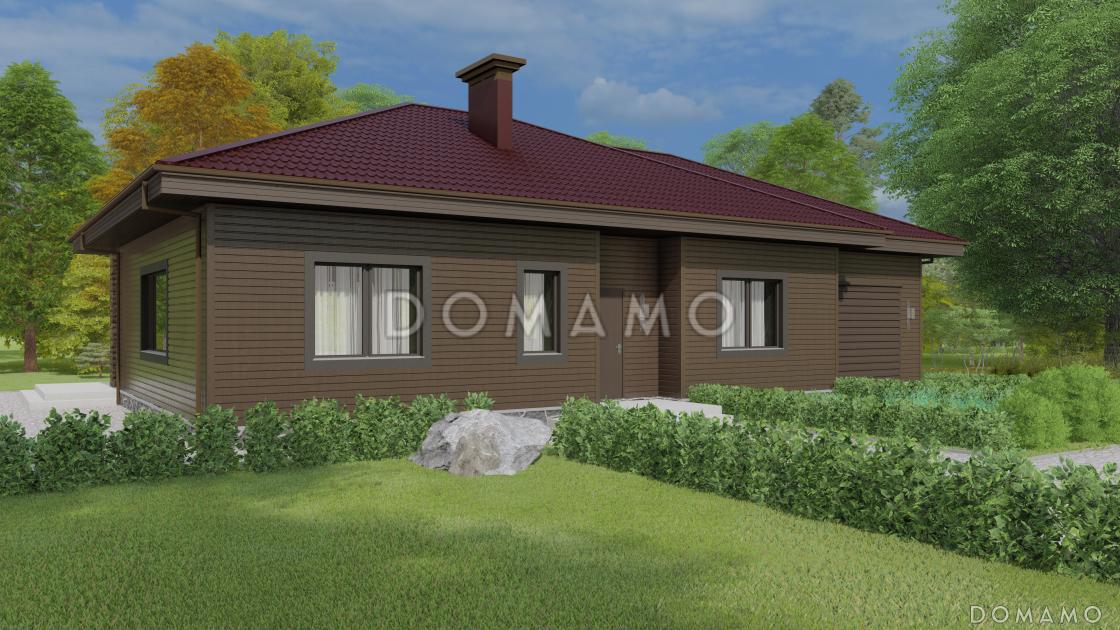 Проект одноэтажного дома с пристроенным гаражом и крытой террасой / 1
