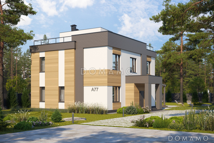 Проект дома в современном стиле с террасой, спортзалом, кухней-столовой с кладовой