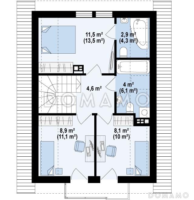 Проект компактного одноэтажного мансардного дома из газобетона с кабинетом и балконом / План мансардного этажа