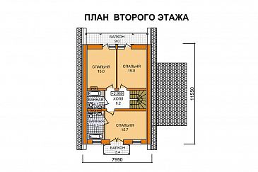 Коттедж с мансардным этажом и пристроенным навесом для машины / План мансардного этажа