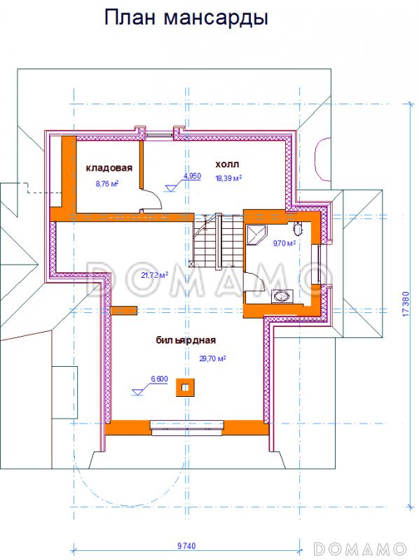 Проект коттеджа с высокой крышей / План мансардного этажа