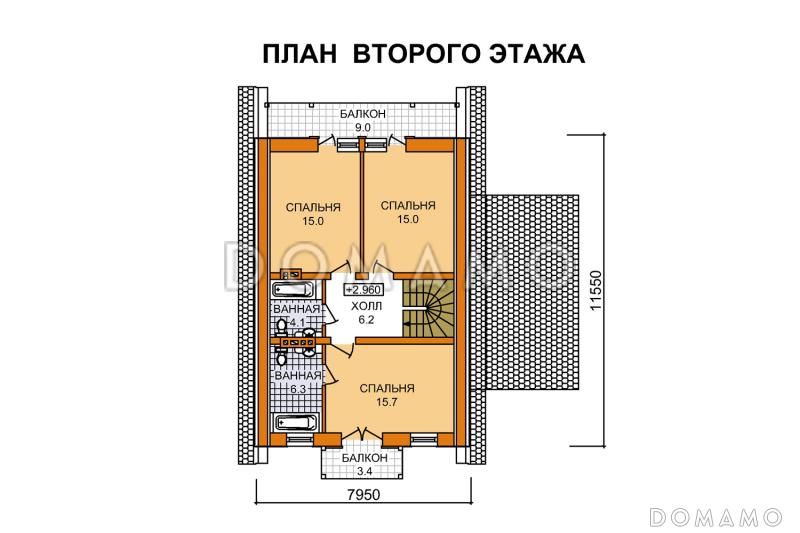 Коттедж с мансардным этажом и пристроенным навесом для машины / План мансардного этажа