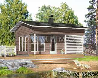 Проект каркасной сауны с большими окнами в комнате отдыха