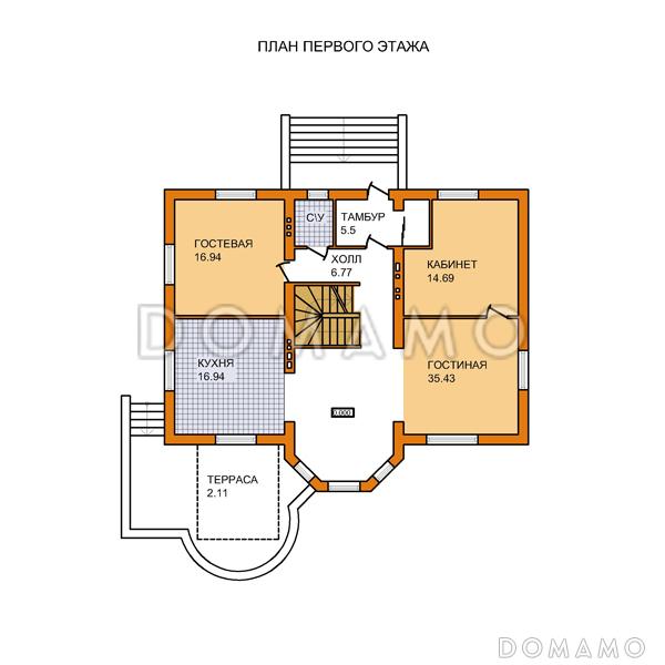 Проект дома из газобетонных блоков с цокольным этажом / План 1 этажа