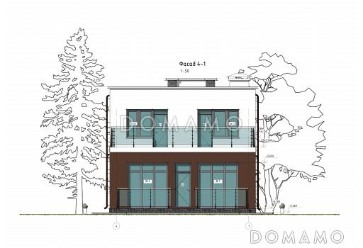 Проект компактного дома с тремя спальнями и открытыми террасами на обоих этажах / Фасад 2