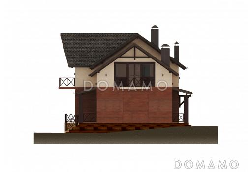 Проект дома с 4 спальнями, свободной планировкой кухни-гостиной-столовой и балконами на мансарде / Фасад 3