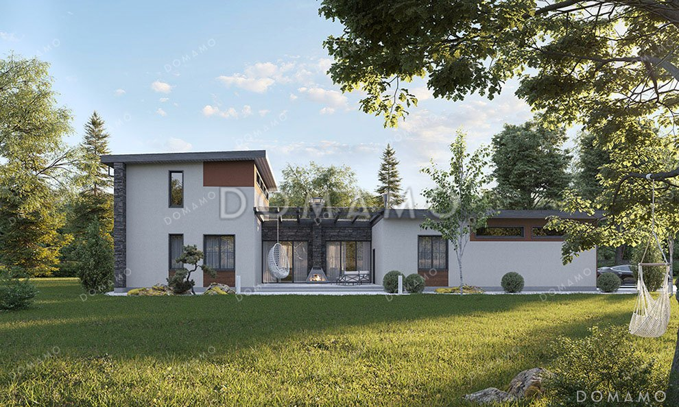 Проект двухэтажного дома с террасой и гаражом на два автомобиля / 1