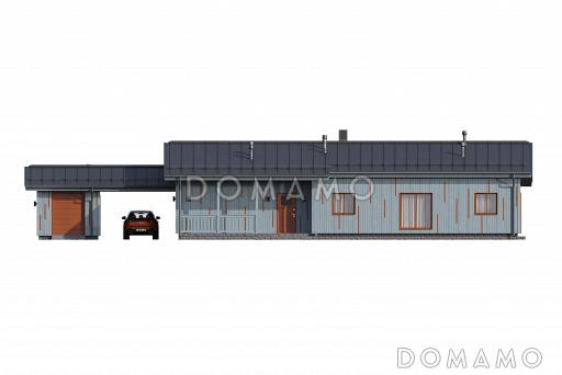 Проект каркасного дома с 3 спальнями, террасой и отдельным хозблоком / Фасад 3 Проект каркасного дома с 3 спальнями, террасой и отдельным хозблоком / Фасад 3