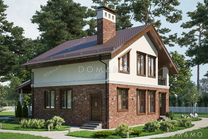 Проект дома с просторной кухней-столовой, загороженным крыльцом и уютным балконом на верхнем этаже Проект дома с просторной кухней-столовой, загороженным крыльцом и уютным балконом на верхнем этаже