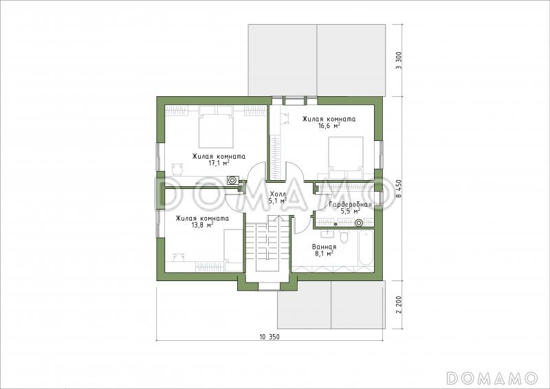 Проект коттеджа с просторной кухней-гостиной и террасой. / План мансардного этажа