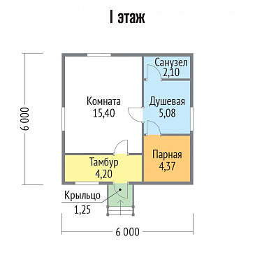 Проект каркасной бани 6х6 / План 1 этажа Проект каркасной бани 6х6 / План 1 этажа