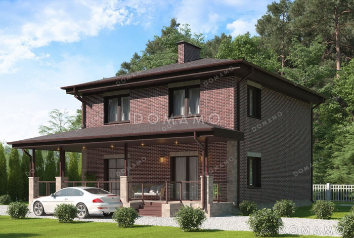 Проект двухэтажного дома с большой террасой