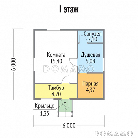Проект каркасной бани 6х6 / План 1 этажа Проект каркасной бани 6х6 / План 1 этажа