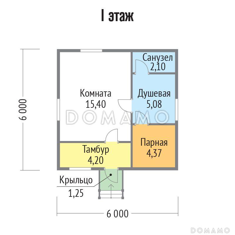 Проект каркасной бани 6х6 / План 1 этажа