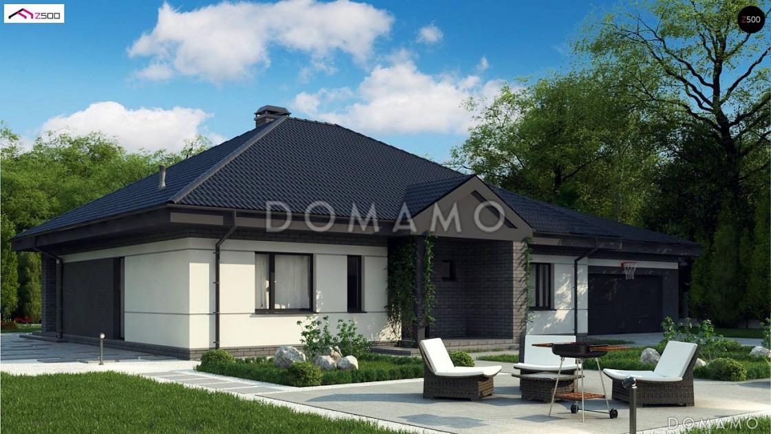 Проект просторного одноэтажного дома из газобетона с гаражом тремя спальнями, с красивыми фасадами / 3