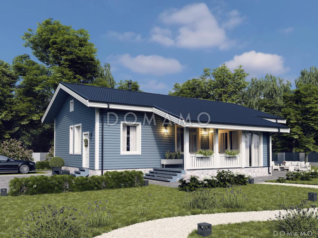 Проект одноэтажного финского дома на 4 спальни, с сауной и террасой / 1