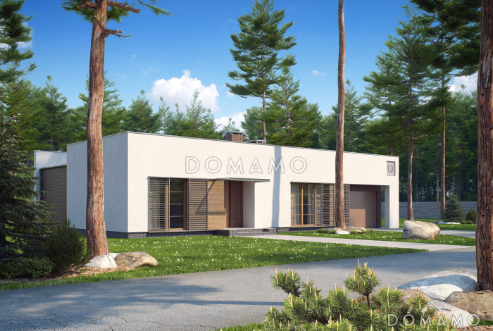 Проект современного двухэтажного дома в стиле хай-тек из газобетона с плоской крышей, гаражом и балконом Проект современного двухэтажного дома в стиле хай-тек из газобетона с плоской крышей, гаражом и балконом