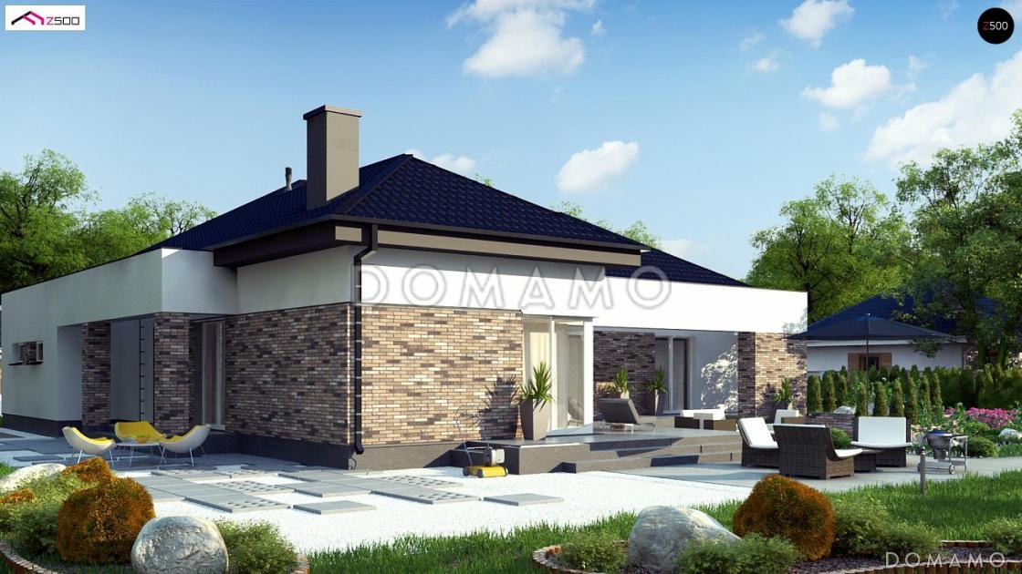 Проект одноэтажного дома из газобетона с тремя спальнями, гаражом на два автомобиля и барбекю на террасе / 3