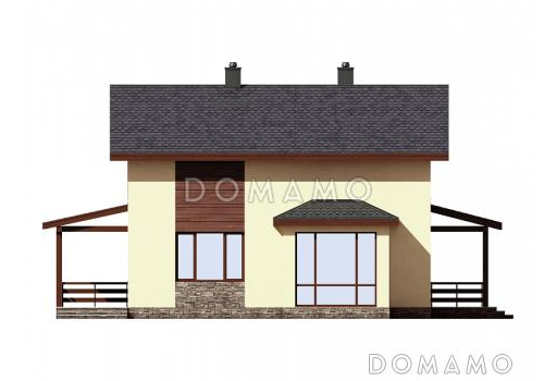 Проект дома из газобетона с террасой, кабинетом, эркером, кладовой / Фасад 2