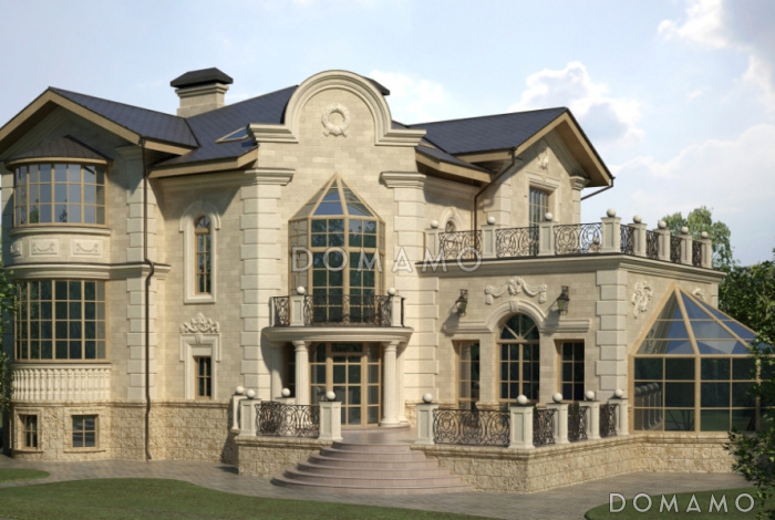 Проект дома с открытой террасой главного входа и пристроенным бассейном   Проект дома с открытой террасой главного входа и пристроенным бассейном