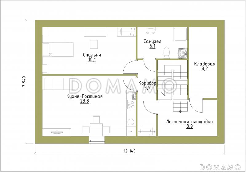 Проект большого гаража на 2 машины с котельной и мансардой / План 2 этажа