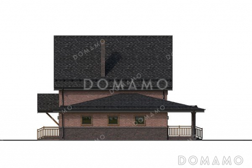 Проект одноэтажного дома с мансардой, гаражом на два автомобиля и большой террасой / Фасад 2