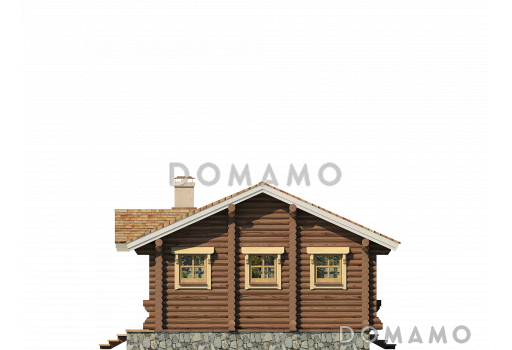Проект одноэтажного деревянного дома  из оцилиндрованного бревна / Фасад 2