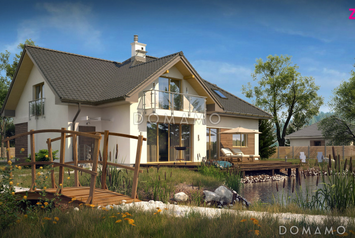 Проект просторного одноэтажного мансардного коттеджа из газобетона с пятью спальнями и гаражом на два автомобиля Проект просторного одноэтажного мансардного коттеджа из газобетона с пятью спальнями и гаражом на два автомобиля