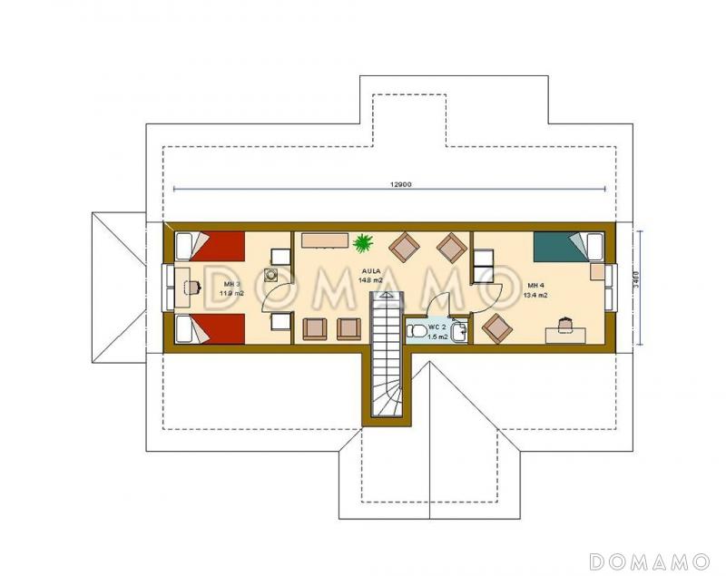 Проект дома с деревянной отделкой фасадов / План мансардного этажа Проект дома с деревянной отделкой фасадов / План мансардного этажа