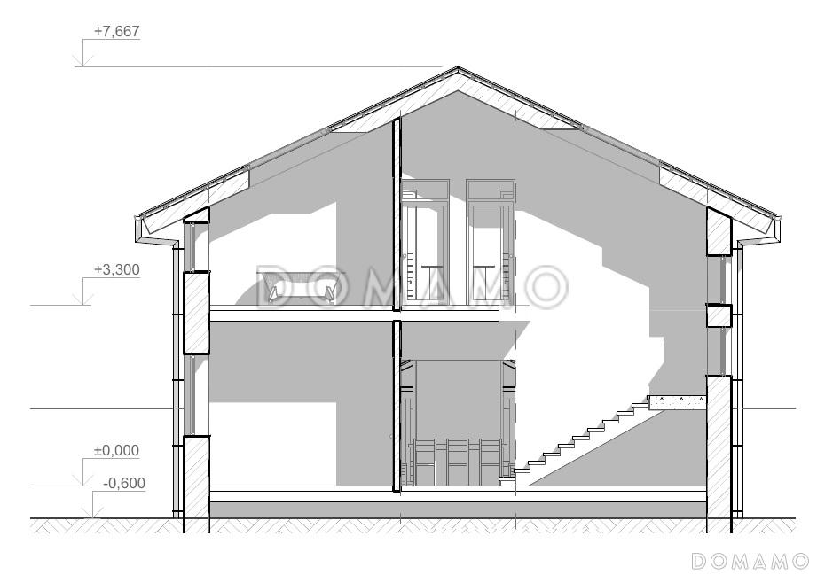Проект дома с террасой, прямоугольной кухней-гостиной, хозяйской спальней на мансардном этаже с балконом / 6