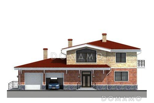 Проект дома с цокольным этажом и большой кухней-столовой / Фасад 1